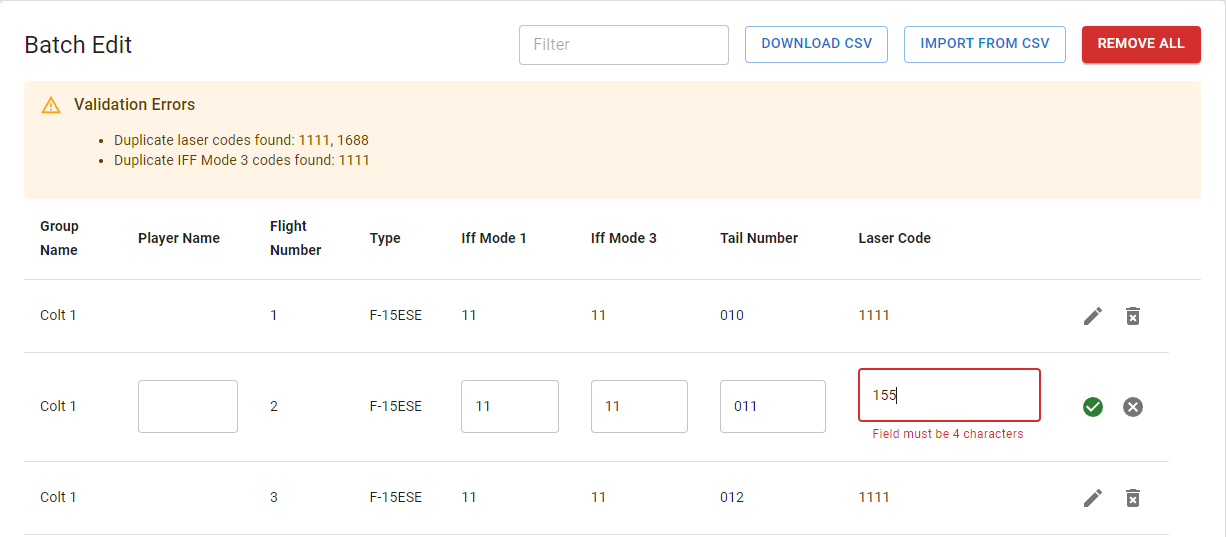 Editing validation example