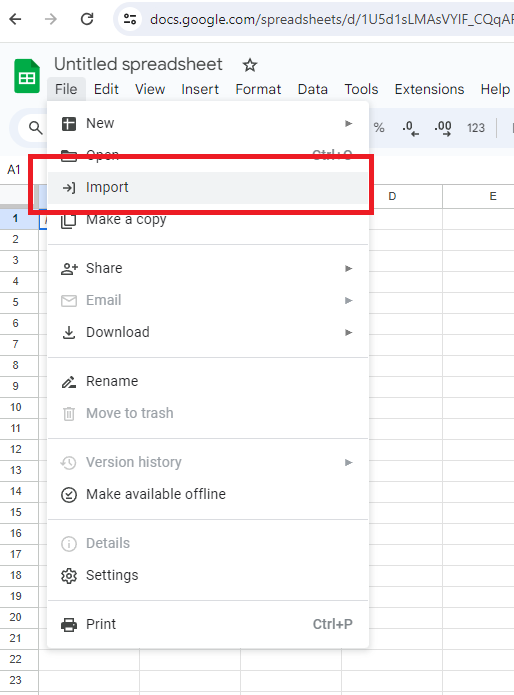 Import in sheets