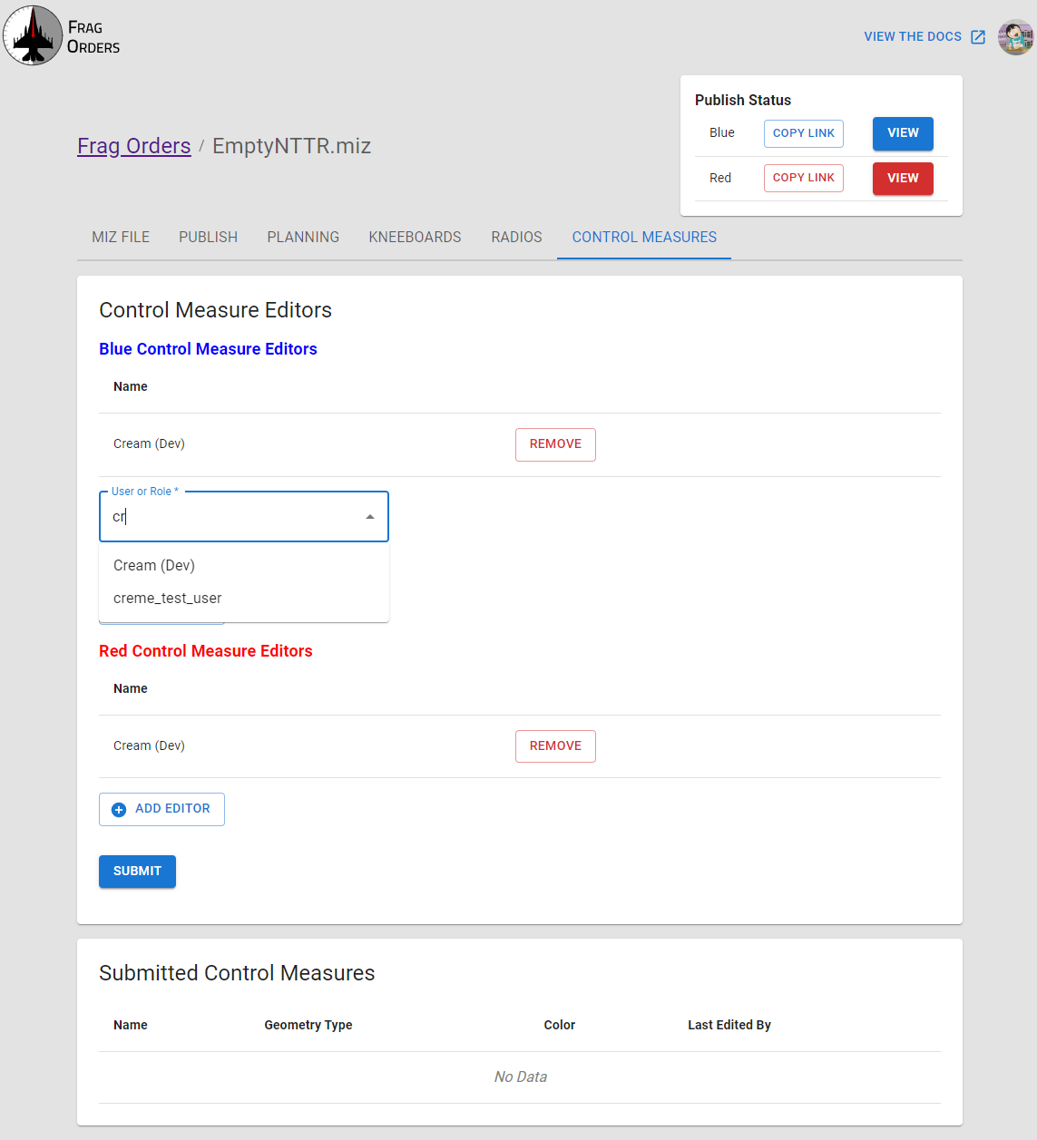 Control Measure Editors