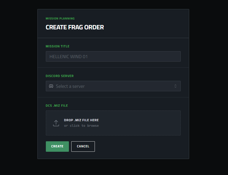 Create Frag Order form
