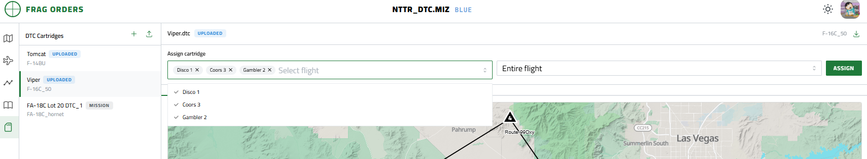 Assigning a Viper cartridge to several matching flights from the DTC view