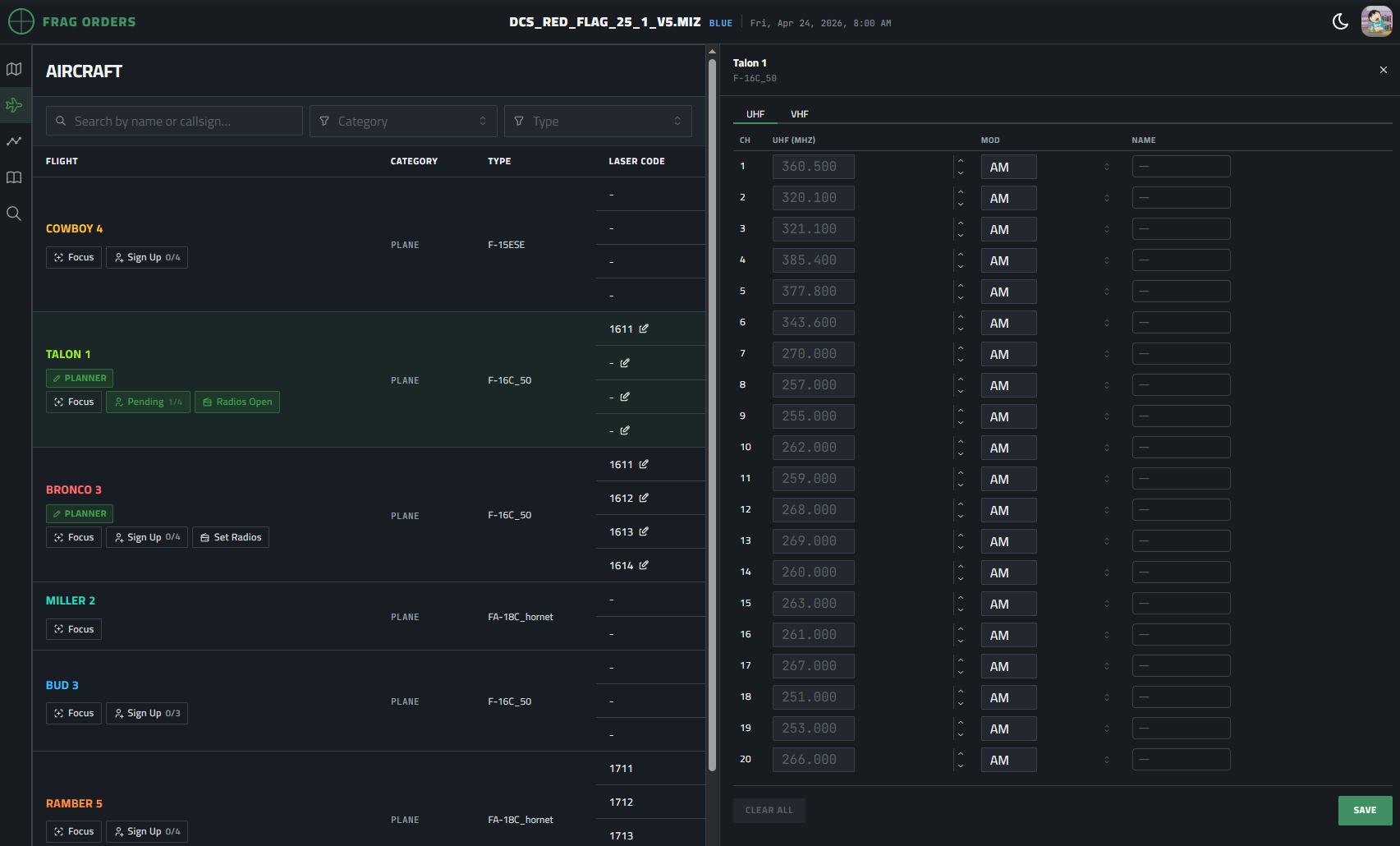 Radio preset editor for Talon 1