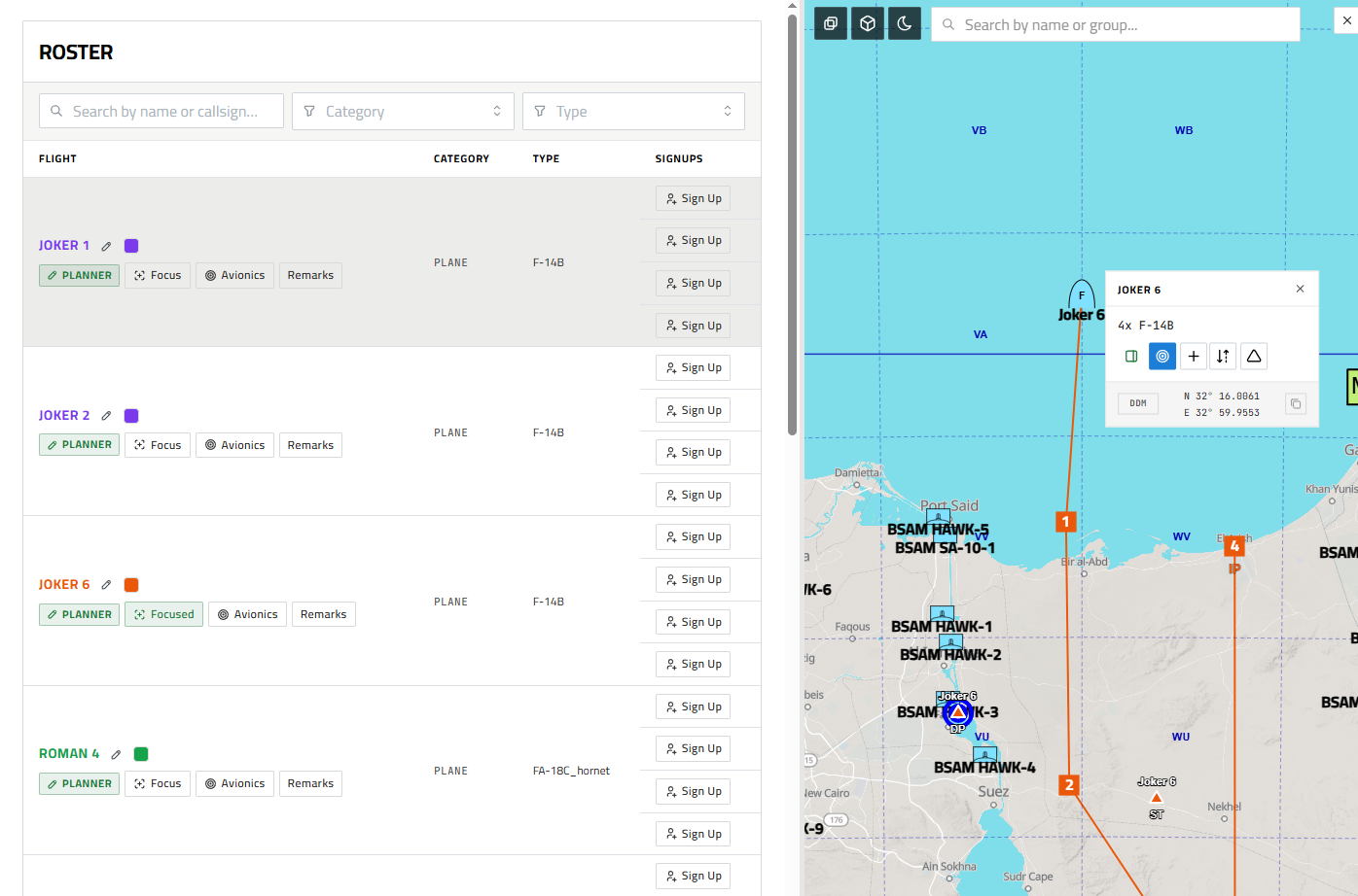 Roster with inline flight editor