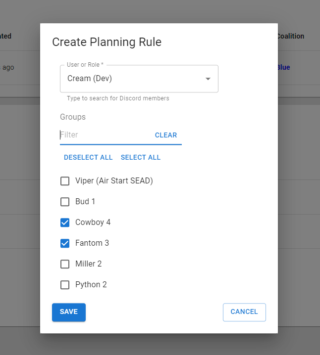 Planning rule input UI