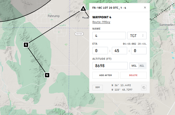 Editing a route waypoint on the map
