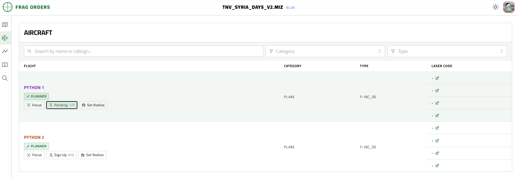 Pilot view with Sign Up and Pending buttons