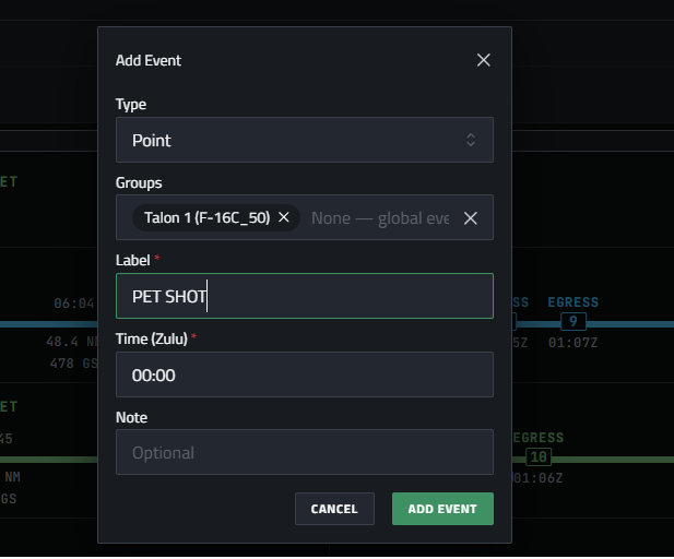 Add Event dialog